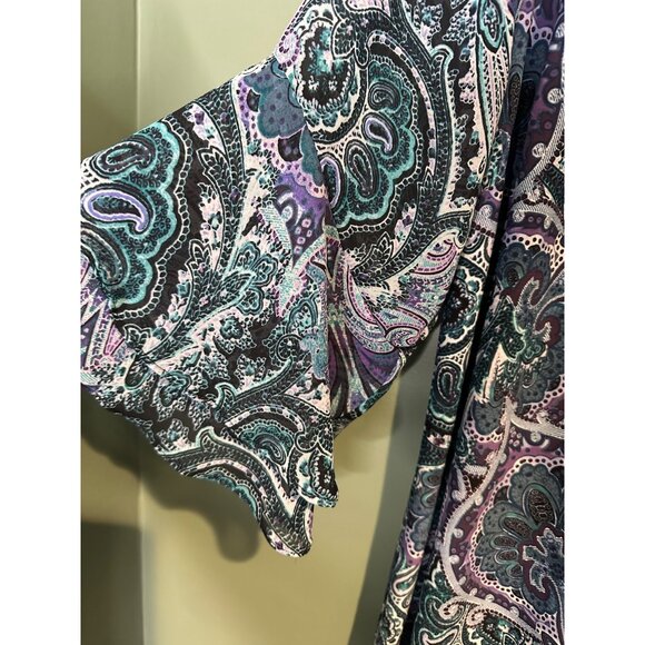 Roz & Ali Paisley Shift Plus SZ Dress 1X Boho Chic 3/4 Sleeve Flowy lightweight - Picture 3 of 10